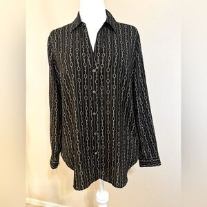 ANN TAYLOR Black Chain Link Button Down Shirt Long Sleeve Size Large NWOT
